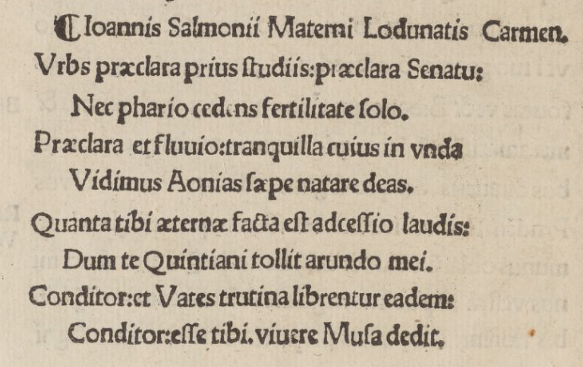 “Ioannis Salmonii Materni Lodunatis Carmen” dans la “Sylva” (1514) de&nbsp;Stoa